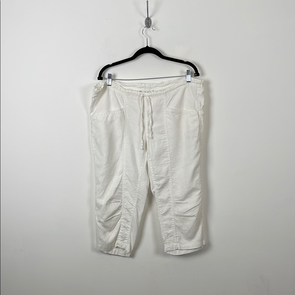 Cabi Linen White Cropped Capris Women's M Drawstring Waist Relaxed Beach Pants